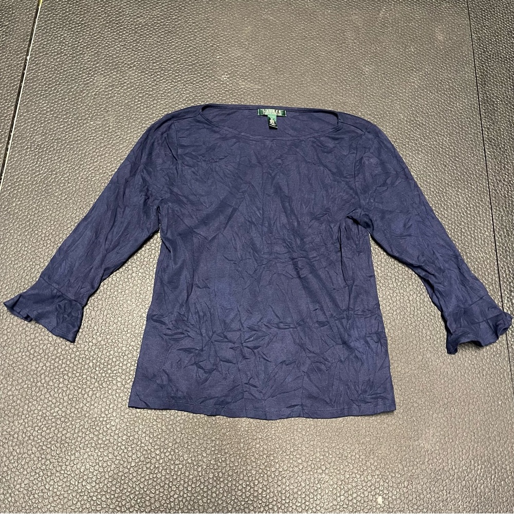 Ralph Lauren Blue 3/4 Sleeve Cuffed Blouse